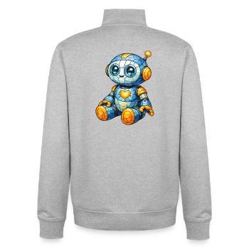 Motif robotique Style vitral Look Cartoon - Sweat zippé unisexe en coton bio Stanley/Stella - gris chiné - Dos - AI Model Male 185 light (185cm)