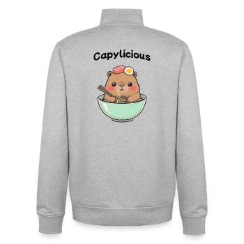 Capybara Ramen T-Shirt – Kawaii Japanese Food - Unisex Organic Zip Sweatshirt by Stanley/Stella - heather grey - Back - AI Model Male 185 light (185cm)
