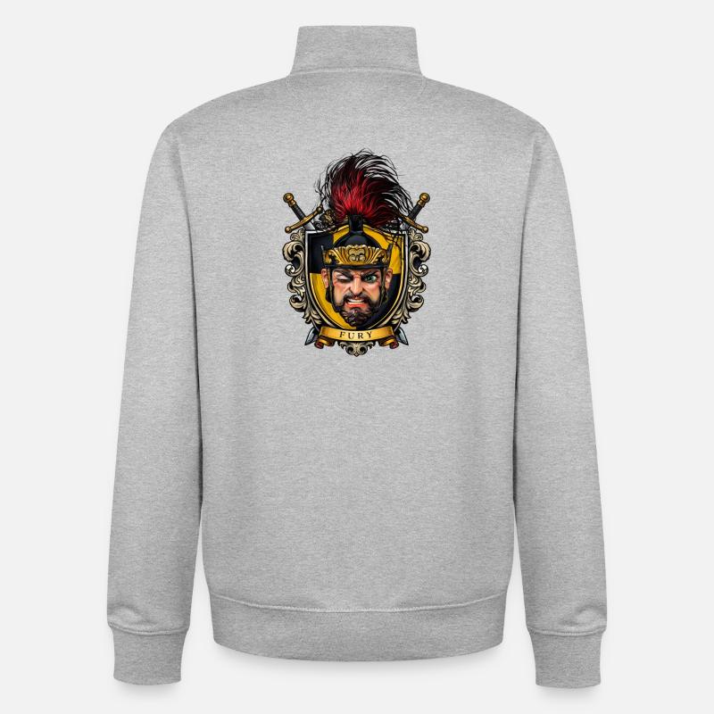 Fury Shield Warrior Crest - Unisex Organic Zip Sweatshirt by Stanley/Stella - heather grey