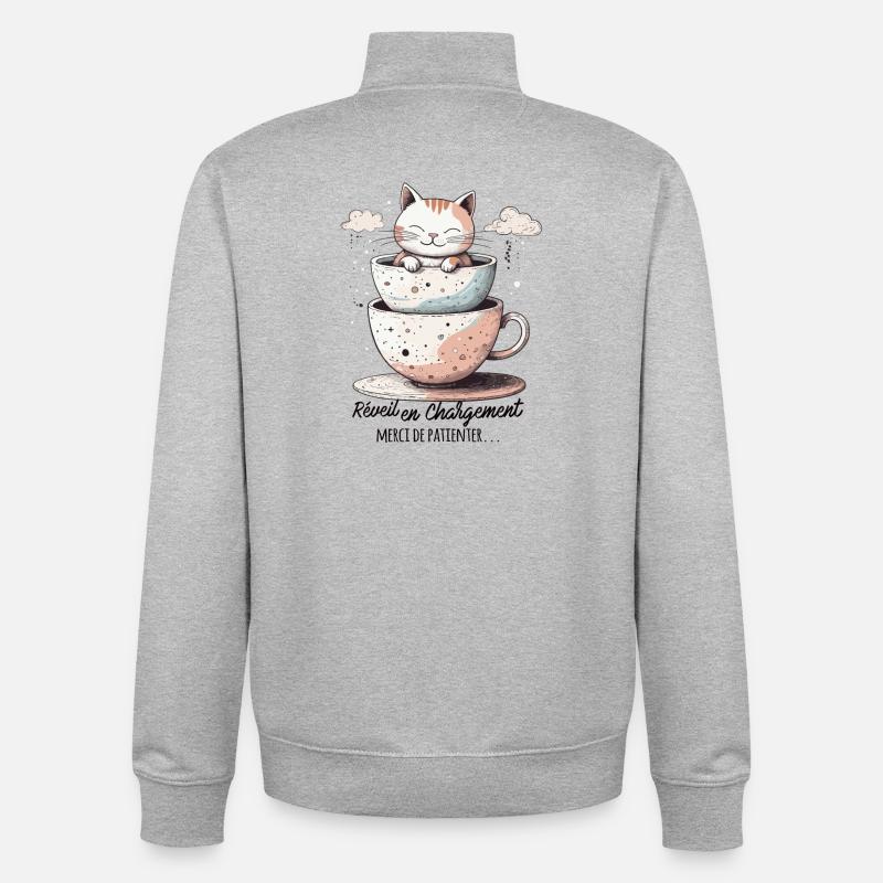 Réveil en chargement, humour de chat ! - Sweat zippé unisexe en coton bio Stanley/Stella - gris chiné