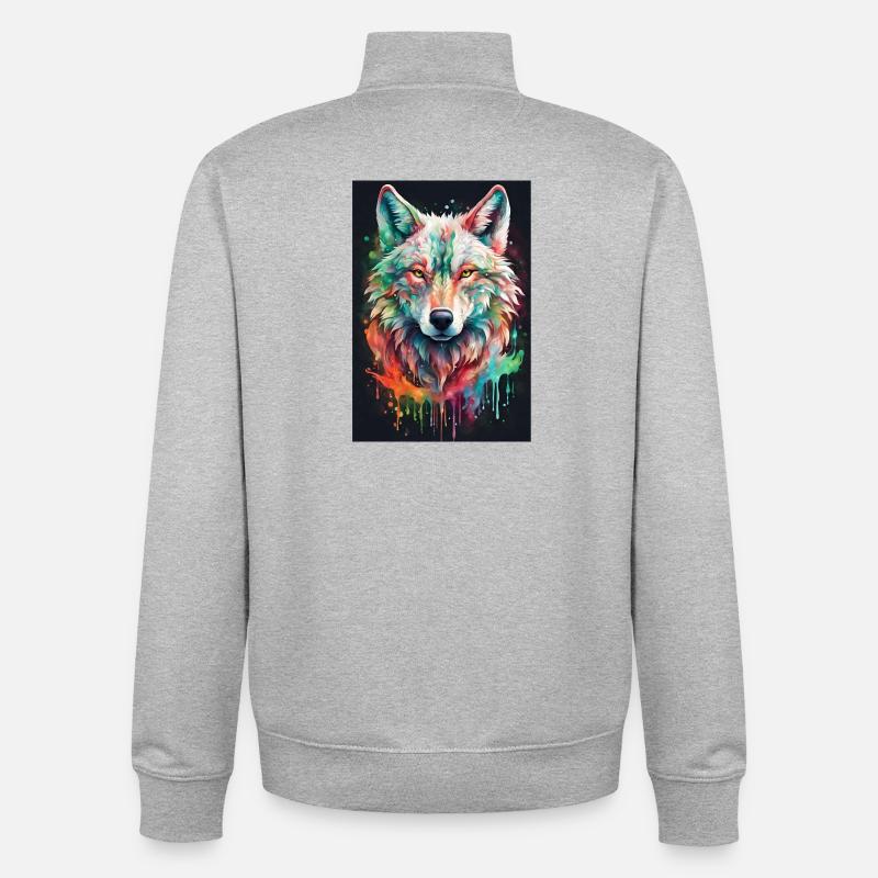 Bunter Wolfkopf Farbexplosion - Unisex Organic Zip Sweatshirt von Stanley/Stella - Grau meliert