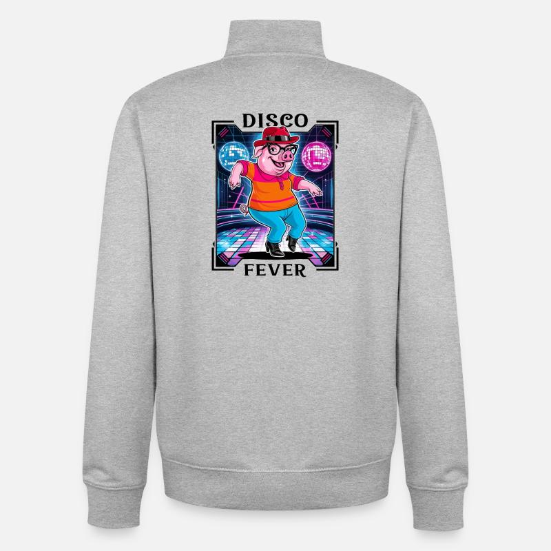 Cochon disco cool - Sweat zippé unisexe en coton bio Stanley/Stella - gris chiné