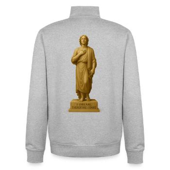 Statue méditative avec citation inspirante - Sweat zippé unisexe en coton bio Stanley/Stella - gris chiné - Dos - AI Model Male 185 light (185cm)