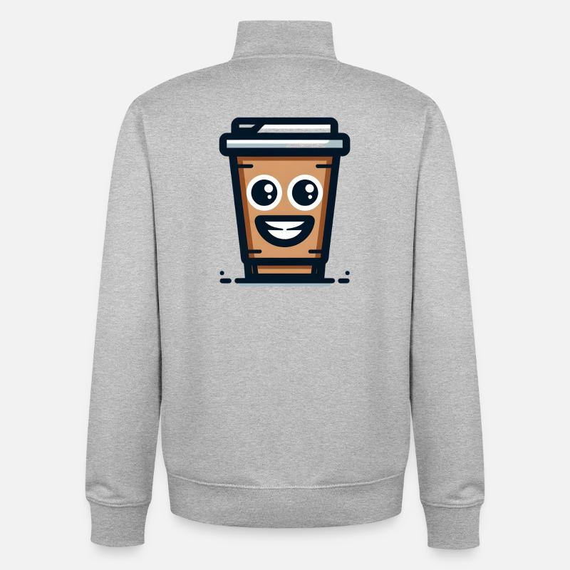 Illustration de tasse à café joyeuse - Sweat zippé unisexe en coton bio Stanley/Stella - gris chiné