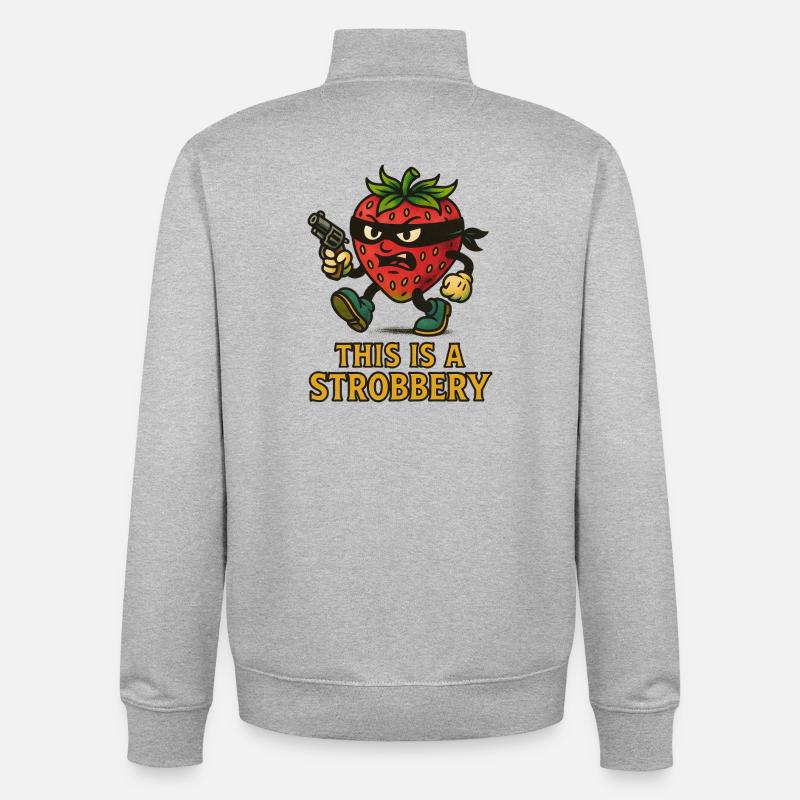 Dessin de dessin animé de fraise - Sweat zippé unisexe en coton bio Stanley/Stella - gris chiné
