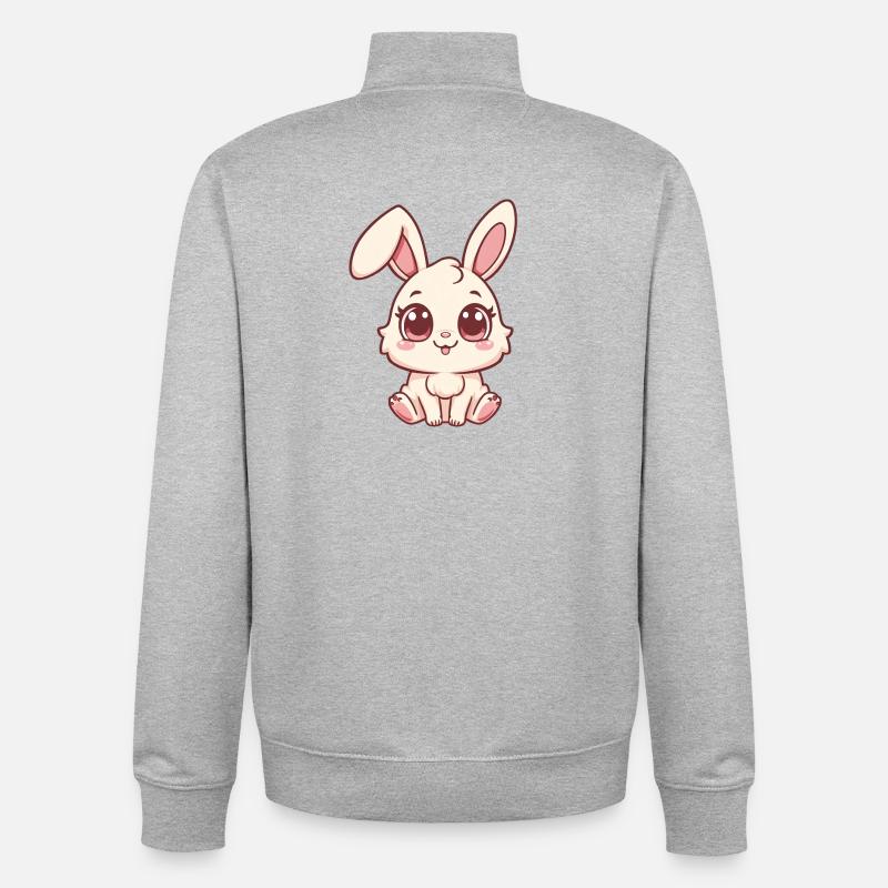 Design de lapin douillet en pastel - Sweat zippé unisexe en coton bio Stanley/Stella - gris chiné