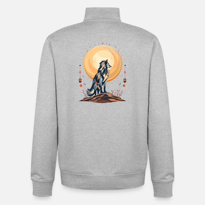 Boho Wolf - Unisex Organic Zip Sweatshirt by Stanley/Stella - heather grey