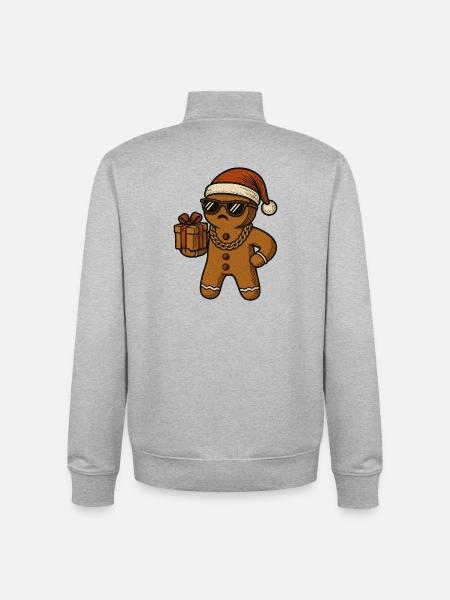 Gingerbread Santa with sunglasses Christmas - Unisex Organic Zip Sweatshirt by Stanley/Stella - heather grey