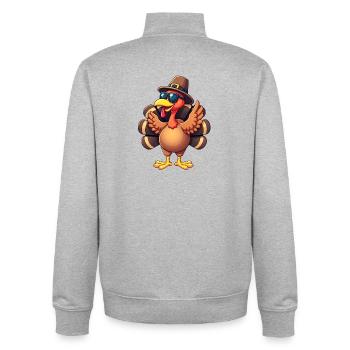Thanksgiving Drôle Dinde de Thanksgiving - Sweat zippé unisexe en coton bio Stanley/Stella - gris chiné - Dos - AI Model Male 185 light (185cm)