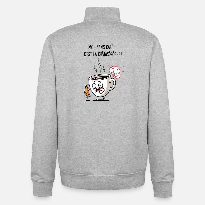 Dessin animé Café Crisis Mug - Sweat zippé unisexe en coton bio Stanley/Stella - gris chiné
