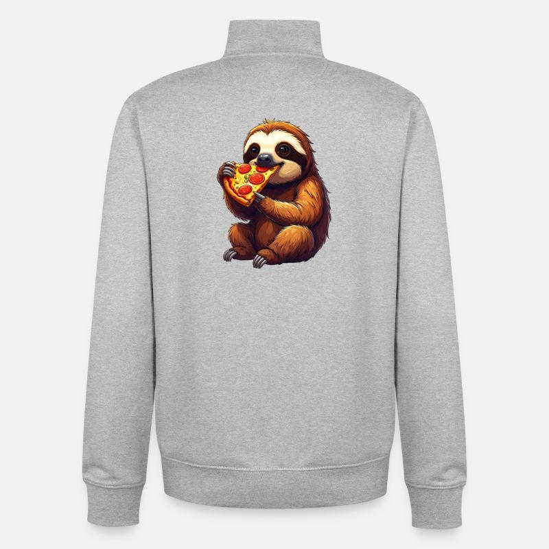 Paresseux avec pizza - Sweat zippé unisexe en coton bio Stanley/Stella - gris chiné