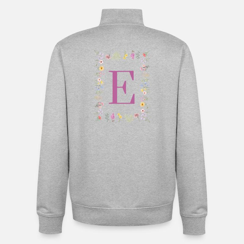 Monogram E with spring blossoms - Unisex Organic Zip Sweatshirt by Stanley/Stella - heather grey