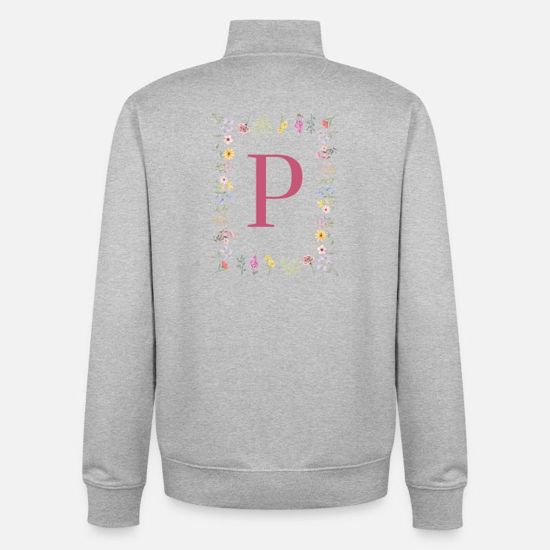 Florale Initialen "P", Buchstaben Monogramm - Unisex Organic Zip Sweatshirt von Stanley/Stella - Grau meliert
