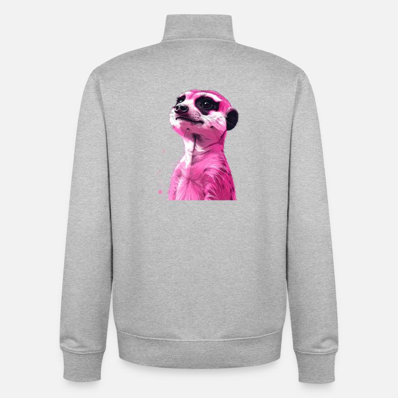 Suricate rose - Sweat zippé unisexe en coton bio Stanley/Stella - gris chiné