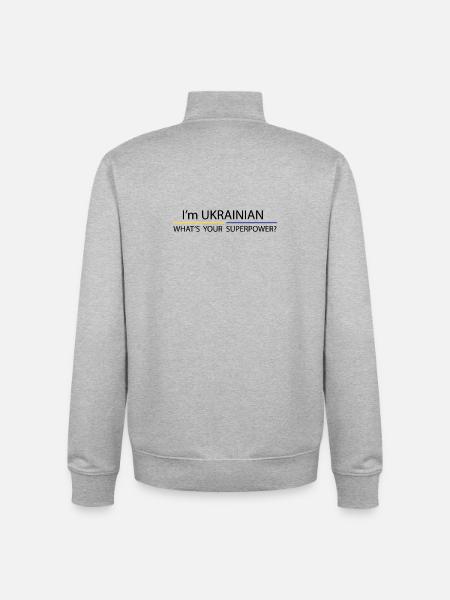 I'm Ukrainian, What's your superpower? - Unisex Organic Zip Sweatshirt by Stanley/Stella - heather grey