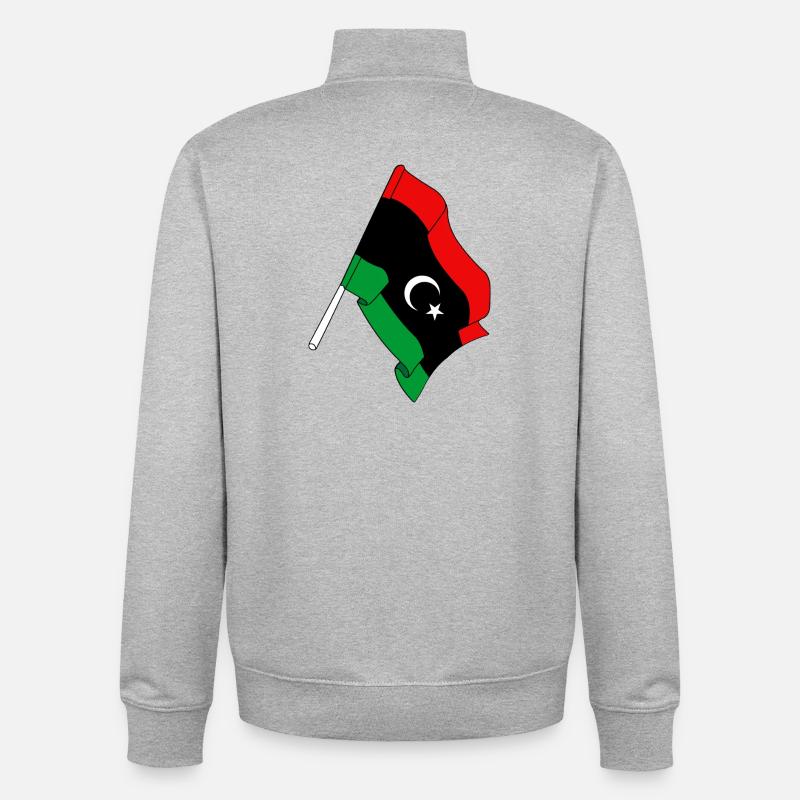 Drapeau Libye - Sweat zippé unisexe en coton bio Stanley/Stella - gris chiné