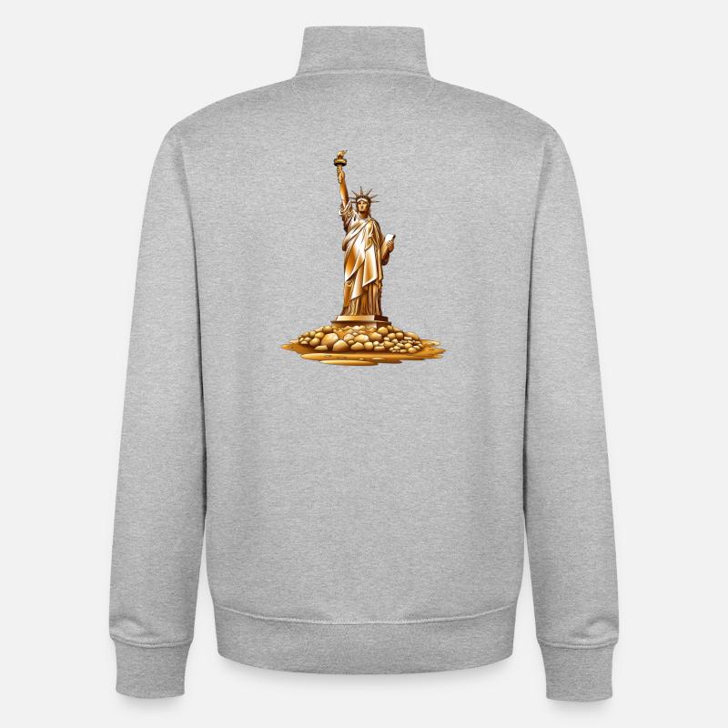 Statue de la torche dorée de la Liberté - Sweat zippé unisexe en coton bio Stanley/Stella - gris chiné