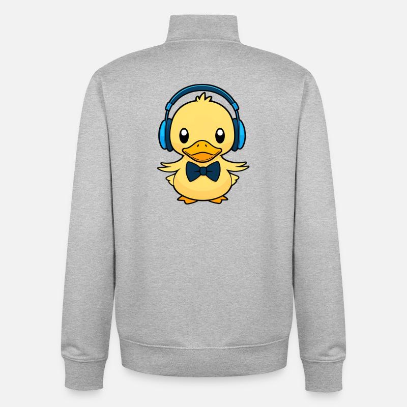 Canard mignon avec des écouteurs - Sweat zippé unisexe en coton bio Stanley/Stella - gris chiné