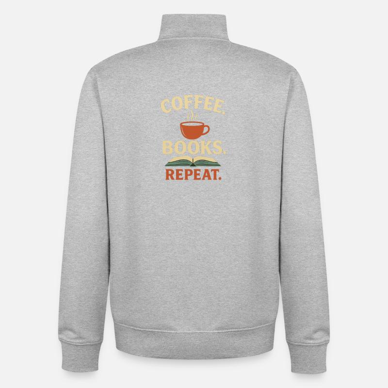 Livres de café Répéter - Sweat zippé unisexe en coton bio Stanley/Stella - gris chiné
