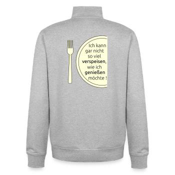 Verspeisen und geniessen - Unisex Organic Zip Sweatshirt von Stanley/Stella - Grau meliert - Hinten - AI Model Male 185 light (185cm)