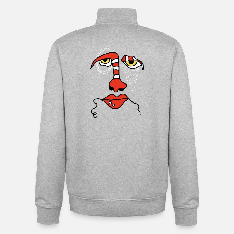 Visage abstrait avec rayures - Sweat zippé unisexe en coton bio Stanley/Stella - gris chiné