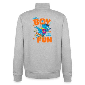 just a boy who loves fun funny shirt kid - Sweat zippé unisexe en coton bio Stanley/Stella - gris chiné - Dos - AI Model Male 185 light (185cm)