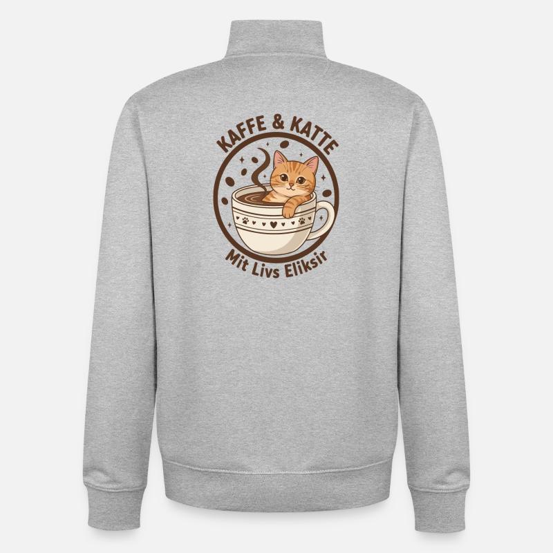 Coffee Cat in Cup: Purr Elixir - Unisex Organic Zip Sweatshirt by Stanley/Stella - heather grey