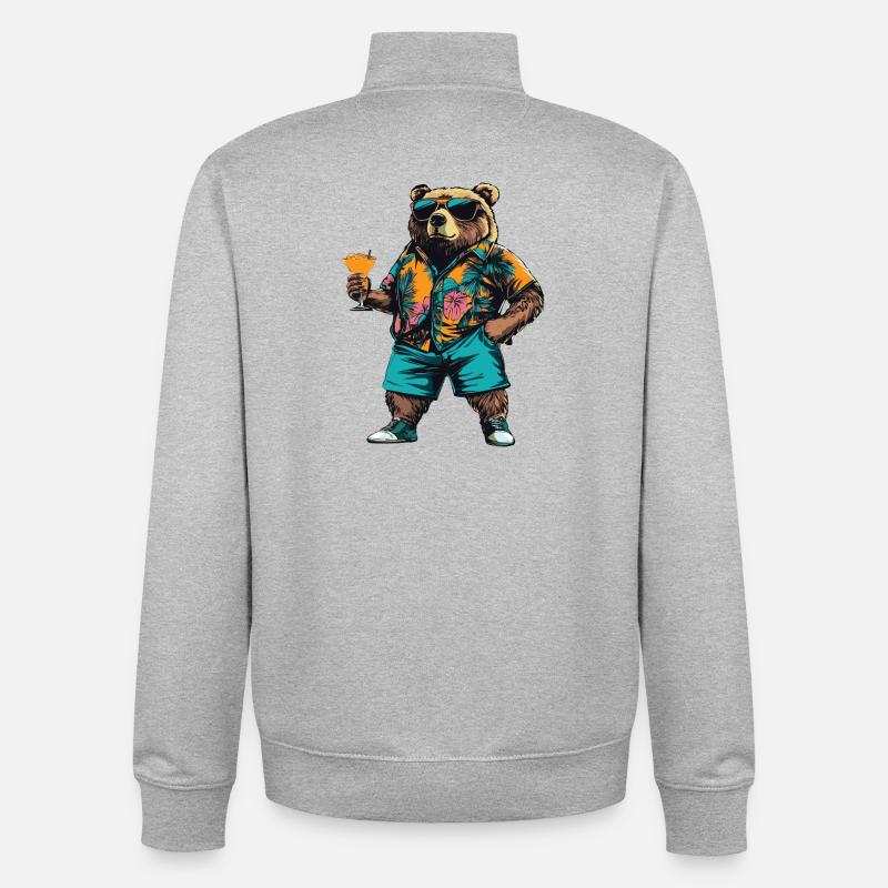 Bär Comic Sommer - Unisex Organic Zip Sweatshirt von Stanley/Stella - Grau meliert