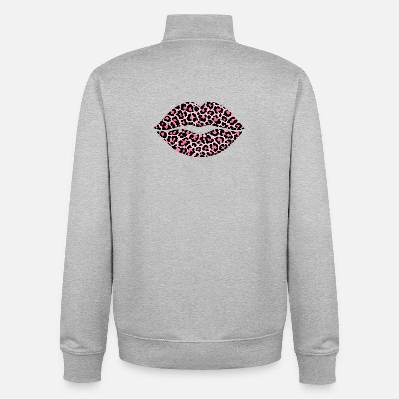 Leoprint Lips - Unisex Organic Zip Sweatshirt by Stanley/Stella - heather grey