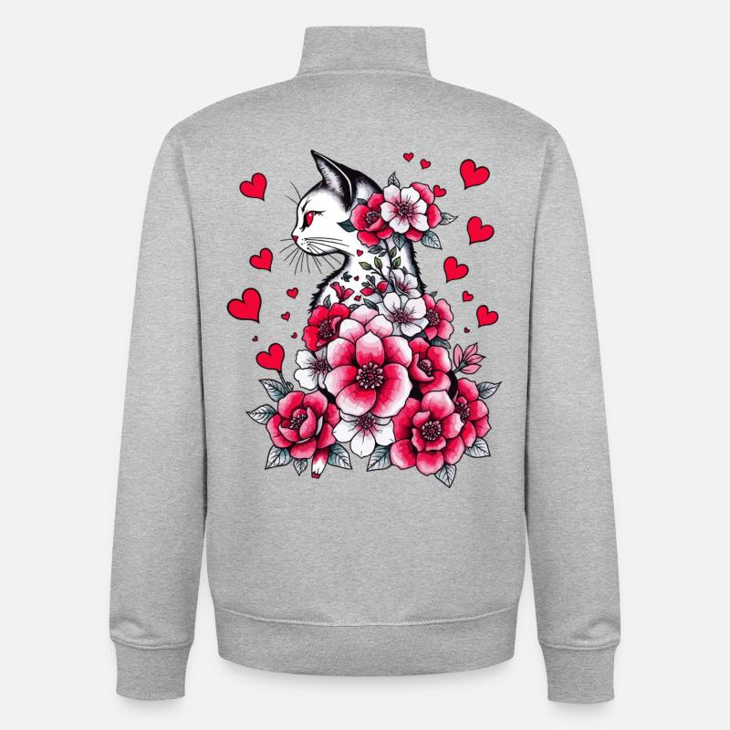 Chat blanc - Sweat zippé unisexe en coton bio Stanley/Stella - gris chiné