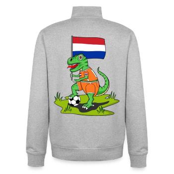 Holland Flag Dinosaur Rex Football - Unisex Organic Zip Sweatshirt by Stanley/Stella - heather grey - Back - AI Model Male 185 light (185cm)