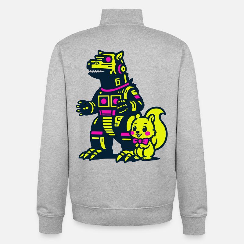 Mecha Drache mit Eichhörnchen - Unisex Organic Zip Sweatshirt von Stanley/Stella - Grau meliert