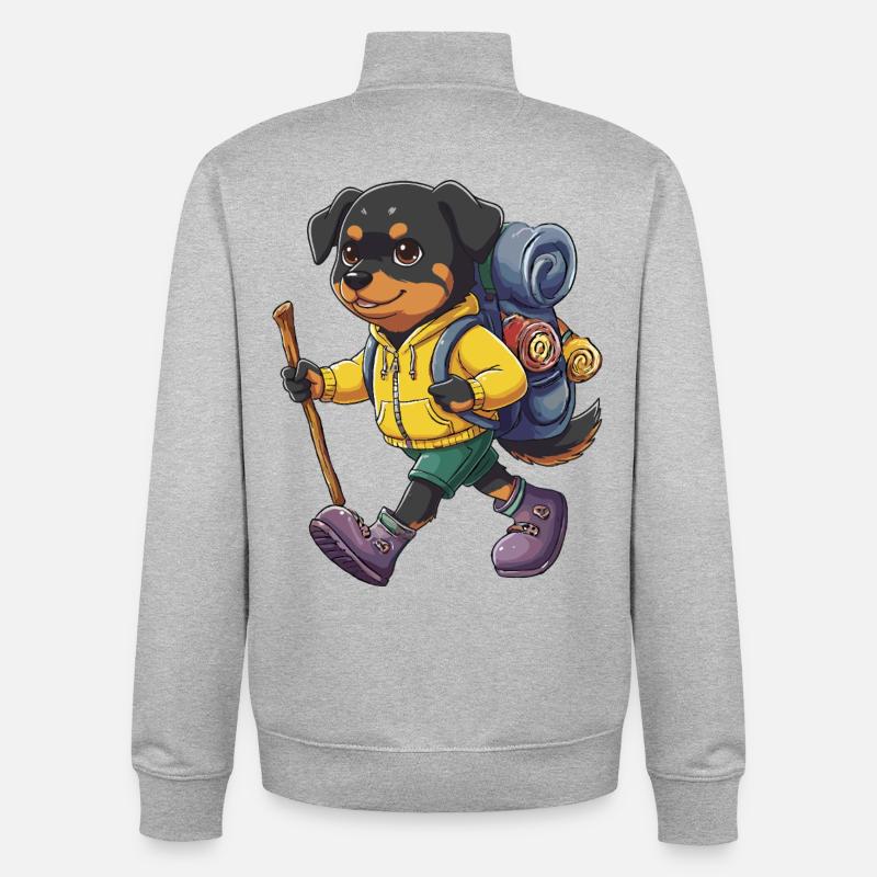 Rottweiler Randonnée Camping Aventure Backpacker - Sweat zippé unisexe en coton bio Stanley/Stella - gris chiné