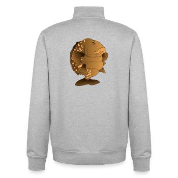 Plumpiges Spiegelkarpfen-Cartoon-Angeldesign - Unisex Organic Zip Sweatshirt von Stanley/Stella - Grau meliert - Hinten - AI Model Male 185 light (185cm)