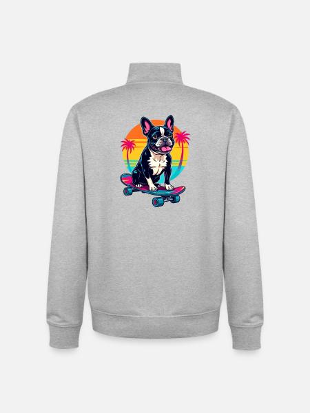 Bouledogue patineur - Sweat zippé unisexe en coton bio Stanley/Stella - gris chiné