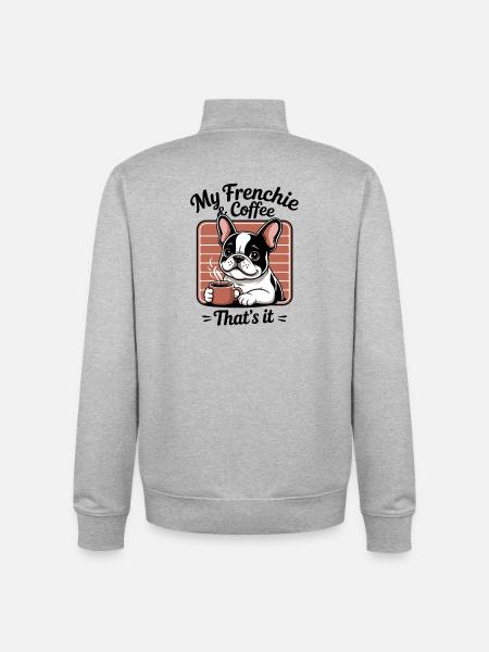 Frenchie French Bulldog Cartoon - Unisex Organic Zip Sweatshirt by Stanley/Stella - heather grey