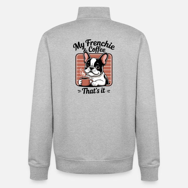 Frenchie bouledogue français dessin animé - Sweat zippé unisexe en coton bio Stanley/Stella - gris chiné