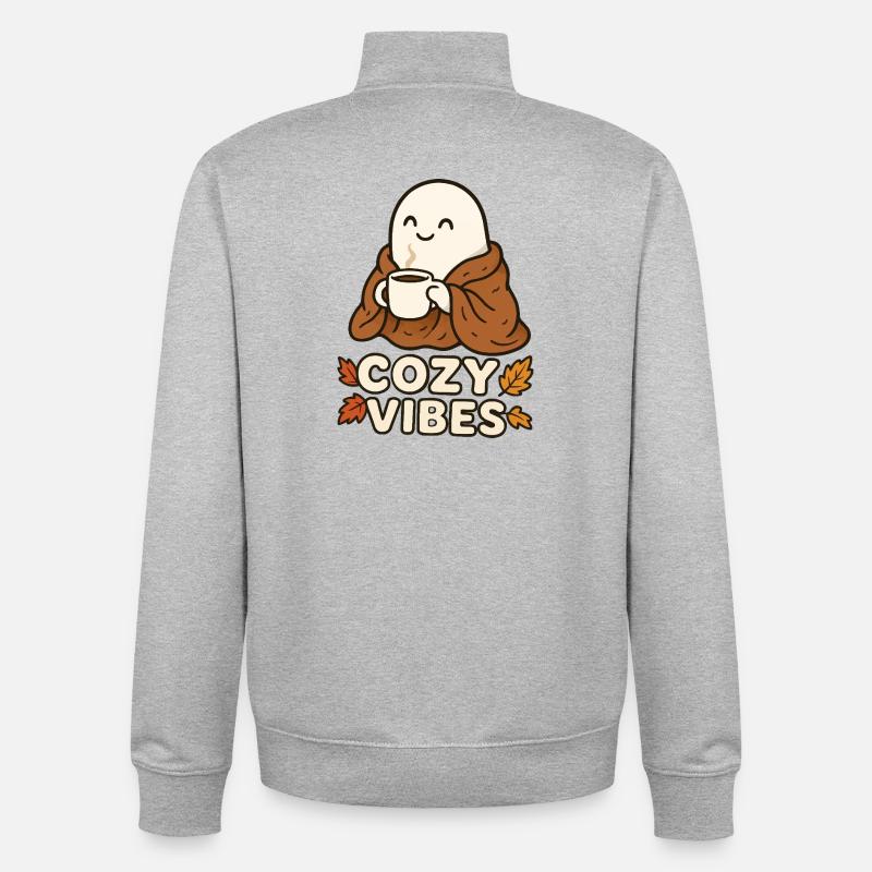 Cozy Vibes Ghost with Mug - Unisex Organic Zip Sweatshirt von Stanley/Stella - Grau meliert