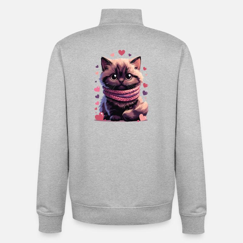 Chaton douillet écharpe rose - Sweat zippé unisexe en coton bio Stanley/Stella - gris chiné