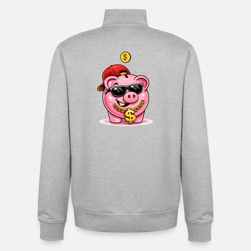Cooles Sparschwein mit Dollar-Kette - Unisex Organic Zip Sweatshirt von Stanley/Stella - Grau meliert