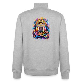 Juke-box coloré dans un style graffiti - Sweat zippé unisexe en coton bio Stanley/Stella - gris chiné - Dos - AI Model Male 185 light (185cm)