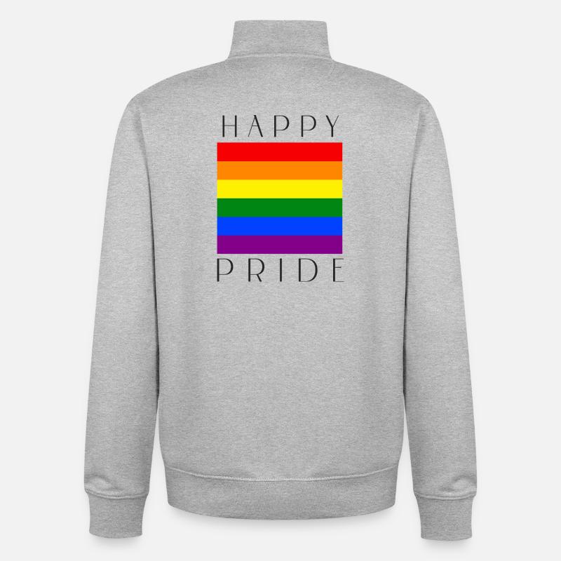 FIERTÉ HEUREUSE Rainbow LGBTQIA+ - Sweat zippé unisexe en coton bio Stanley/Stella - gris chiné