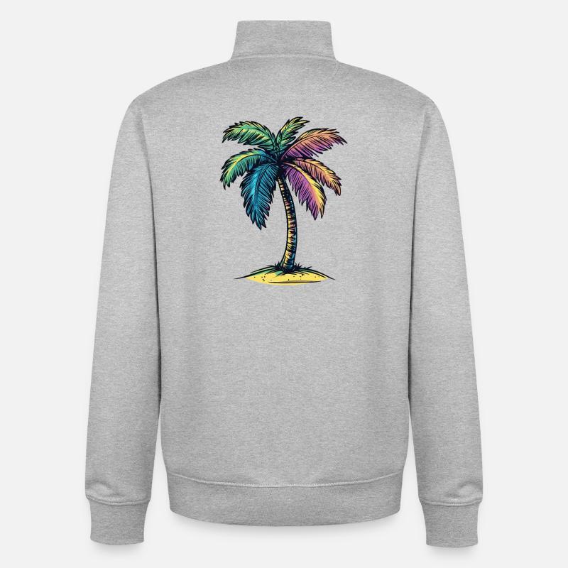 Symbole coloré de l’île Palm Tree - Sweat zippé unisexe en coton bio Stanley/Stella - gris chiné