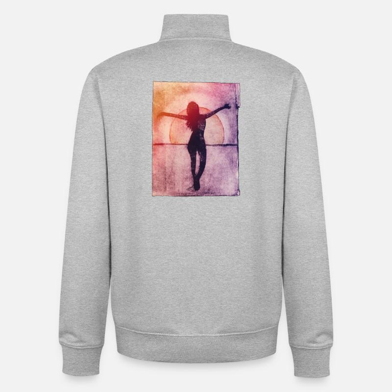 Frau am Meer - handgeschnitzte Druckvorlage - Unisex Organic Zip Sweatshirt von Stanley/Stella - Grau meliert