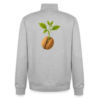 Aus Kleinem wächst Großes Walnuss Design  - Unisex Organic Zip Sweatshirt von Stanley/Stella - Grau meliert - Hinten - AI Model Male 185 light (185cm)