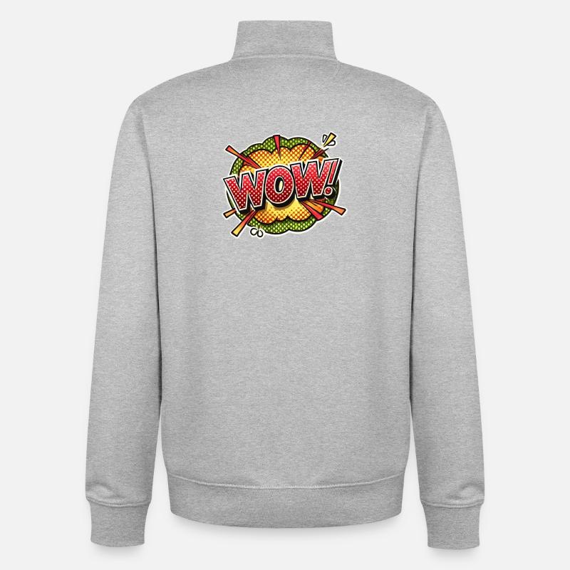 Pop Art Explosion Wow Design - Sweat zippé unisexe en coton bio Stanley/Stella - gris chiné