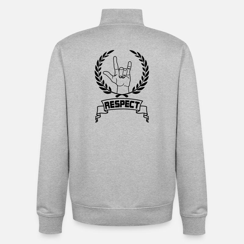 Respect du geste de la main avec texte RESPECT - Sweat zippé unisexe en coton bio Stanley/Stella - gris chiné