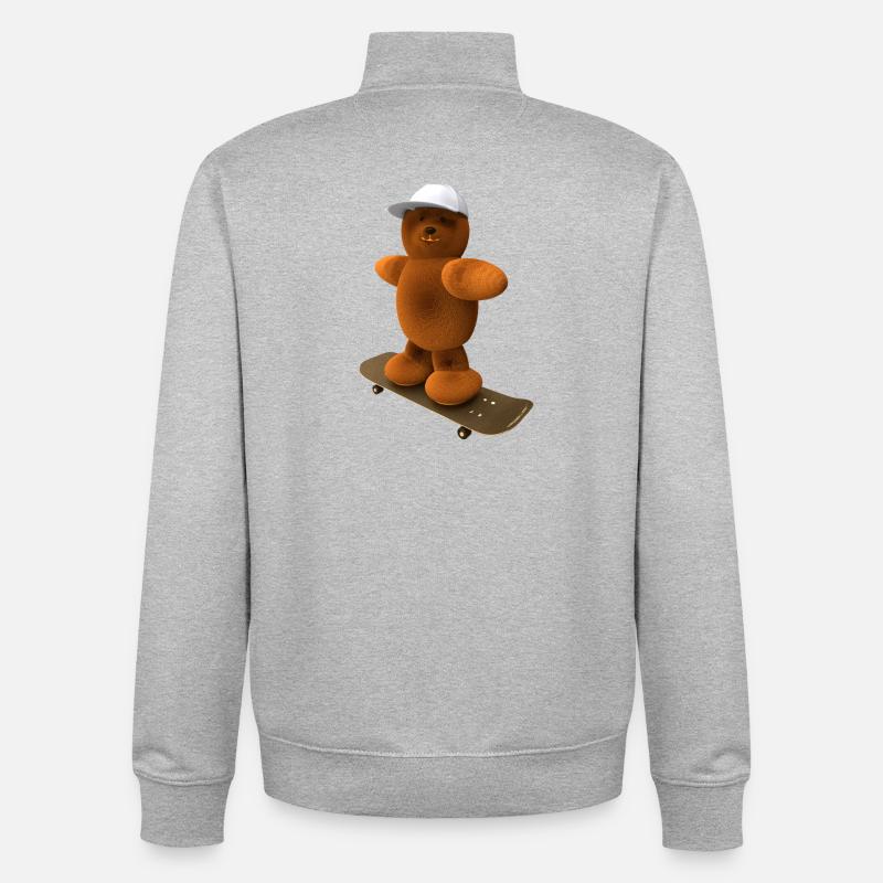 Bär auf Skateboard mit Basecap - Unisex Organic Zip Sweatshirt von Stanley/Stella - Grau meliert