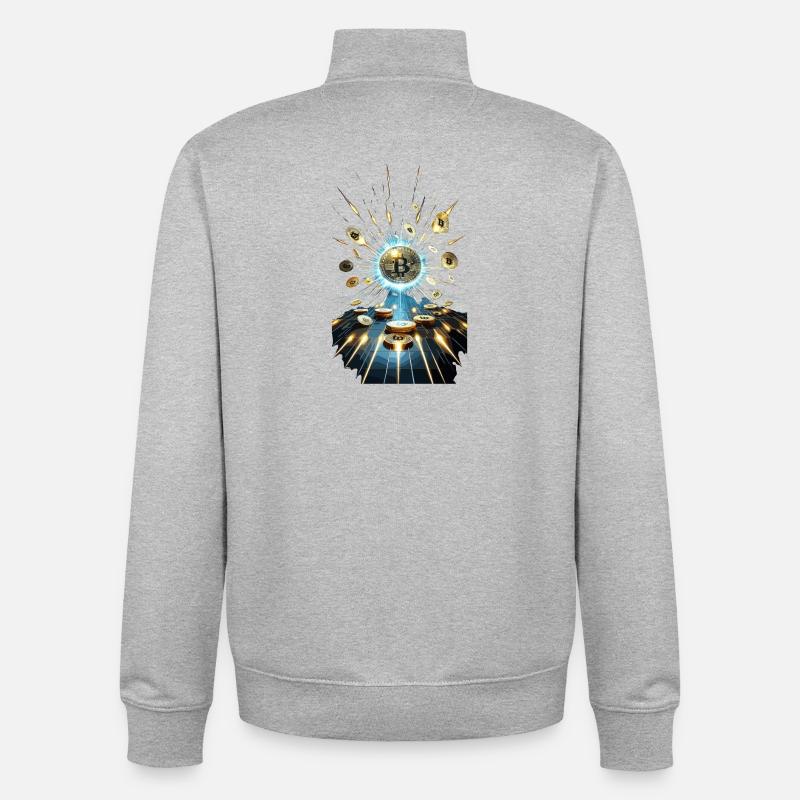 Bitcoin Explosion Conception d’art numérique - Sweat zippé unisexe en coton bio Stanley/Stella - gris chiné