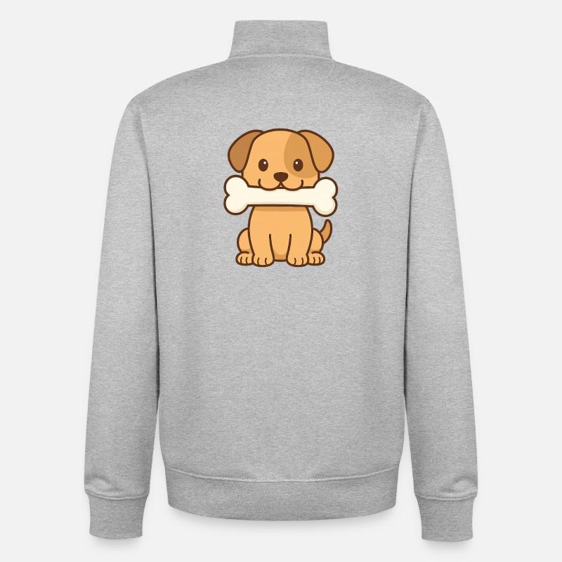 Chiot joueur avec motif osseux - Sweat zippé unisexe en coton bio Stanley/Stella - gris chiné